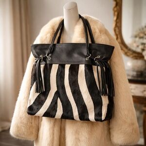 Black and White Zebra skin and leathers Tote Bag